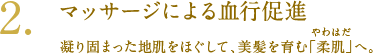 2. マッサージによる血行促進 凝り固まった地肌をほぐして、美髪を育む「柔肌」へ。