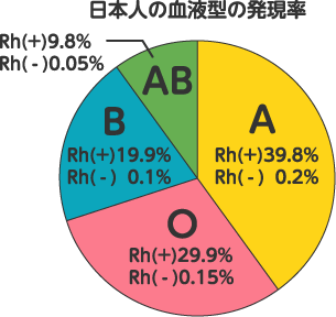 日本人の血液型の発現率円グラフ