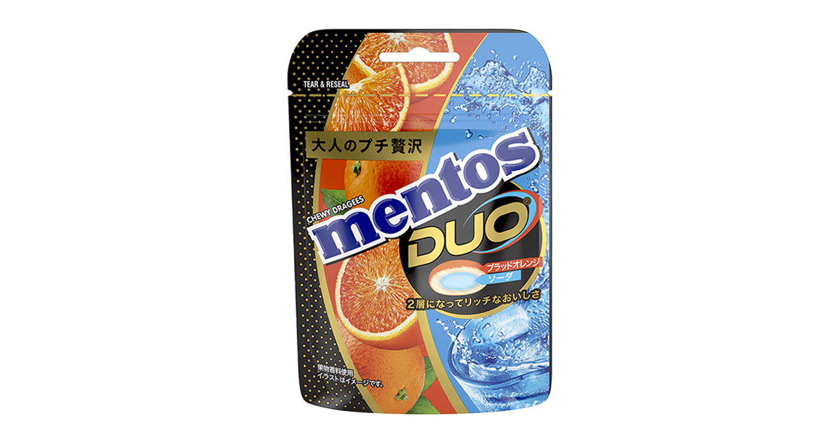 メントス DUO ブラッドオレンジ＆ソーダ ｜ 商品紹介 ｜ クラシエ