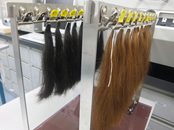 表面すべり性評価(動摩擦係数測定)用の毛束(健康毛とダメージ毛比較)